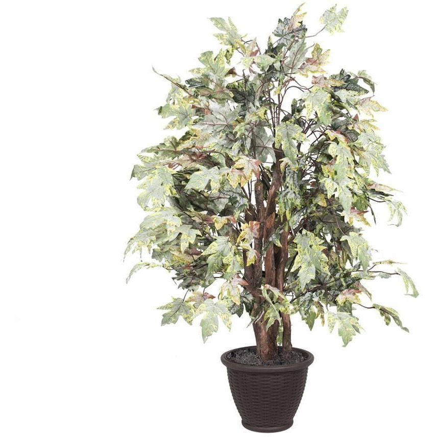 Vickerman 4' Artificial Frosted Maple Extra Full Bush, Brown Plastic Container.