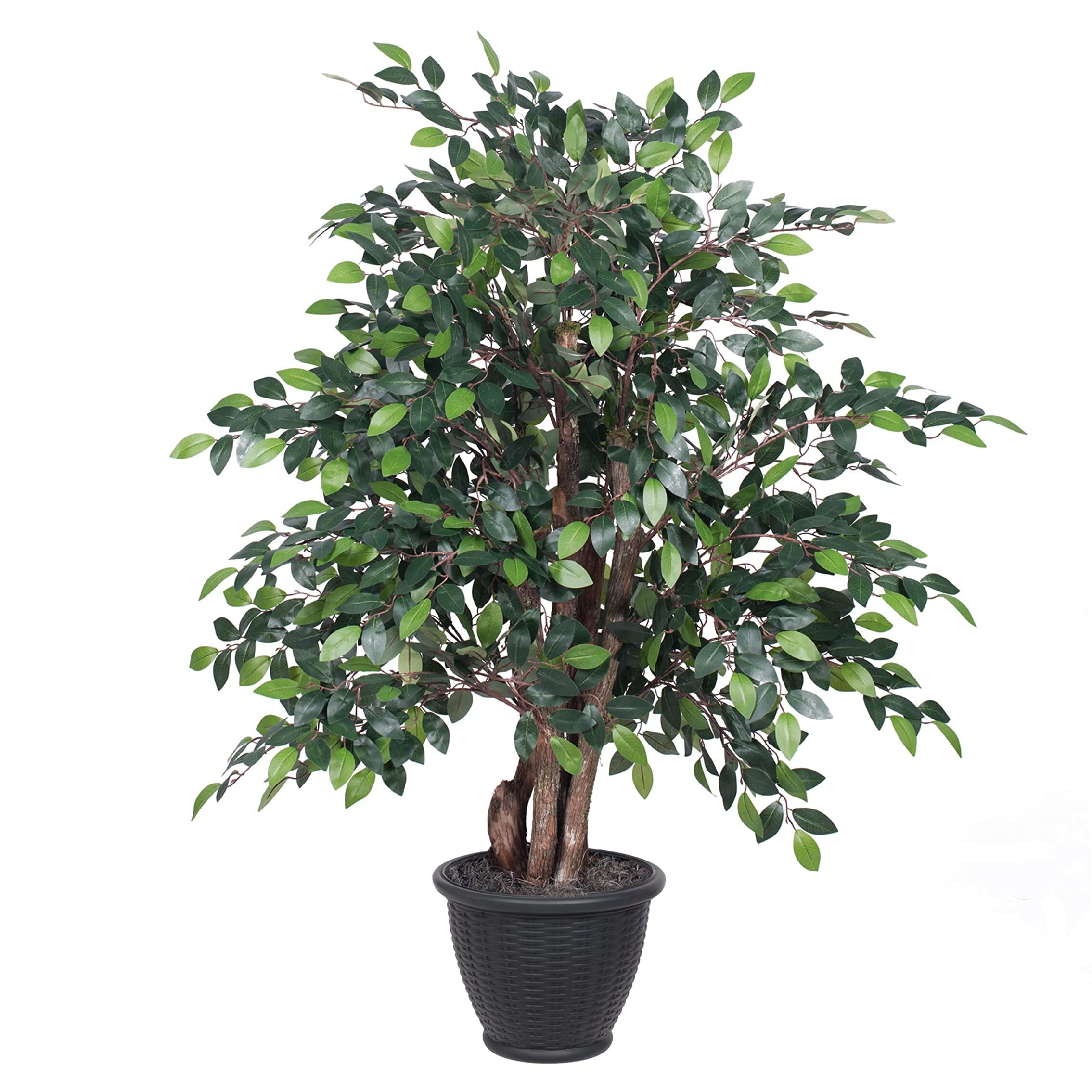 Vickerman 4' Artificial Mini Ficus Extra Full Bush, Gray Plastic Container.