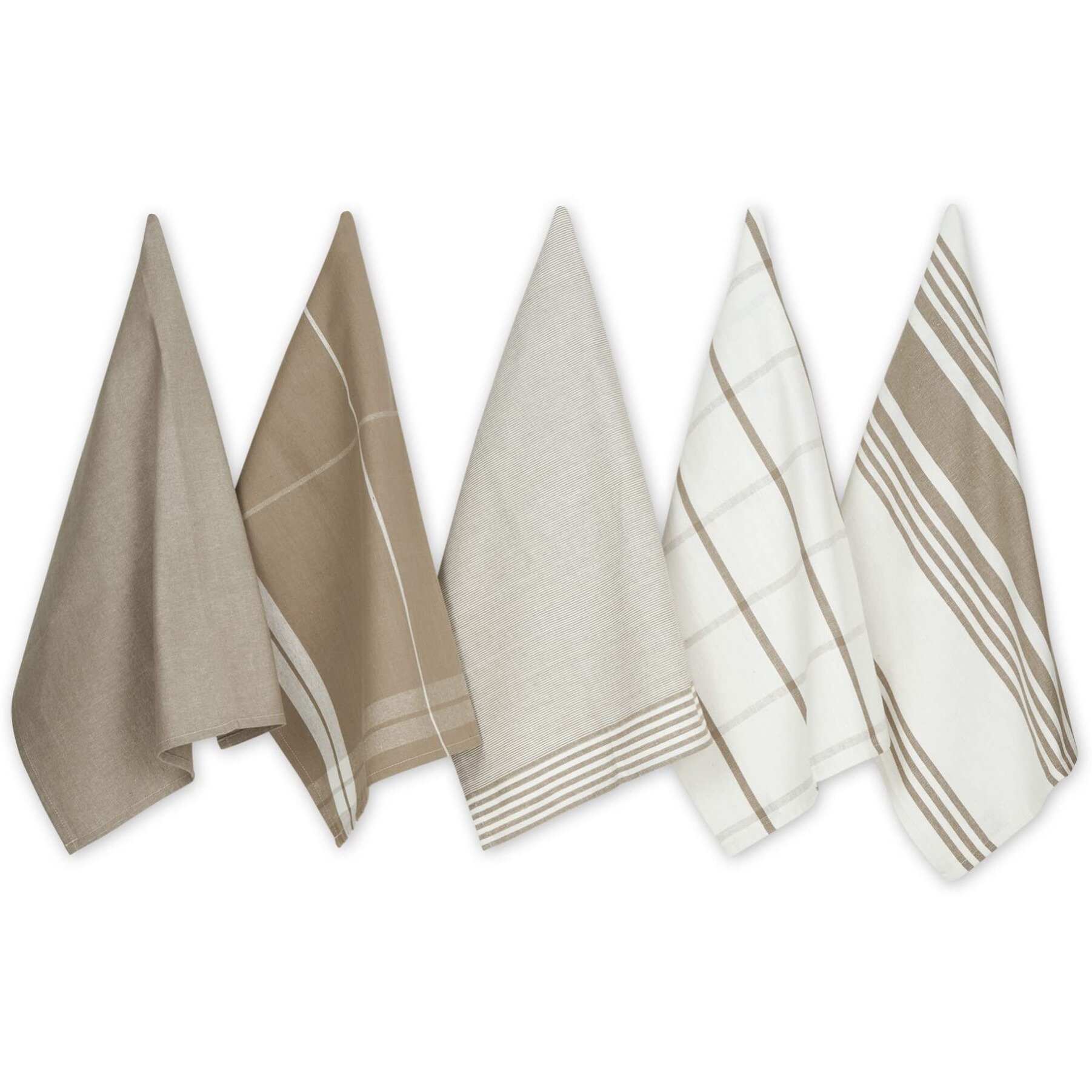 DII Assorted Woven Dishtowel Collection Classic Oversized, 20x28, Stone, 5 Piece