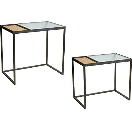 Melrose Set of 2 Iron and Bamboo Glass Side Table in Light Brown Finish 85053DS