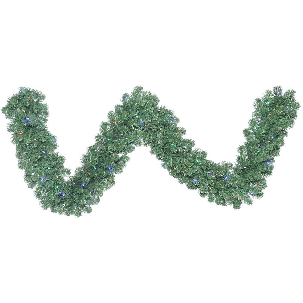 Vickerman 9' x 24" Oregon Fir Artificial Christmas Garland, Multi-Colored Single Mold LED Wide Angle Lights - Faux Fir Christmas Garland - Indoor Seasonal Home Decor