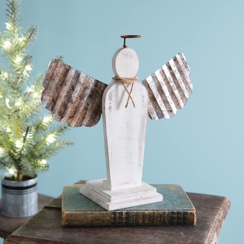 CTW Home Collection Rustic Tabletop Angel Figurine, 10.75-inch Height, Christmas Decor, Home Accent, Seasonal