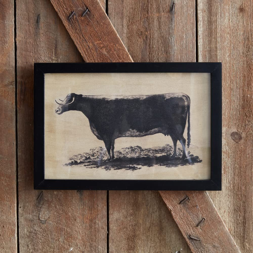 CTW Home Collection Bull Homestead Canvas Framed, 12-inch Height, Wall Decor, Vintage Farmhouse Accent