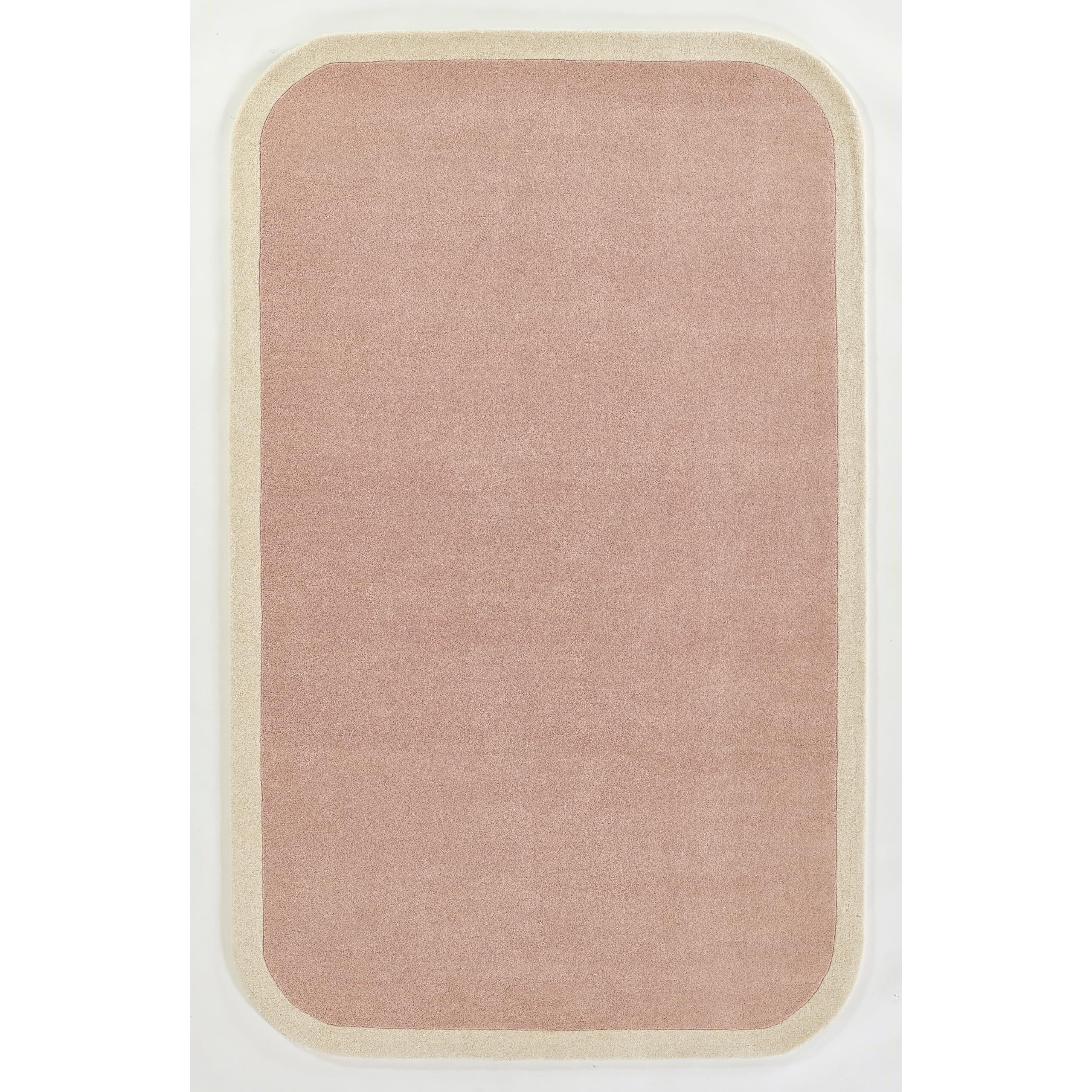 Novogratz by Momeni Tallulah Solid Color Ivory Border Wool Hand Tufted Area Rug, 3'6" X 5'6", Pink