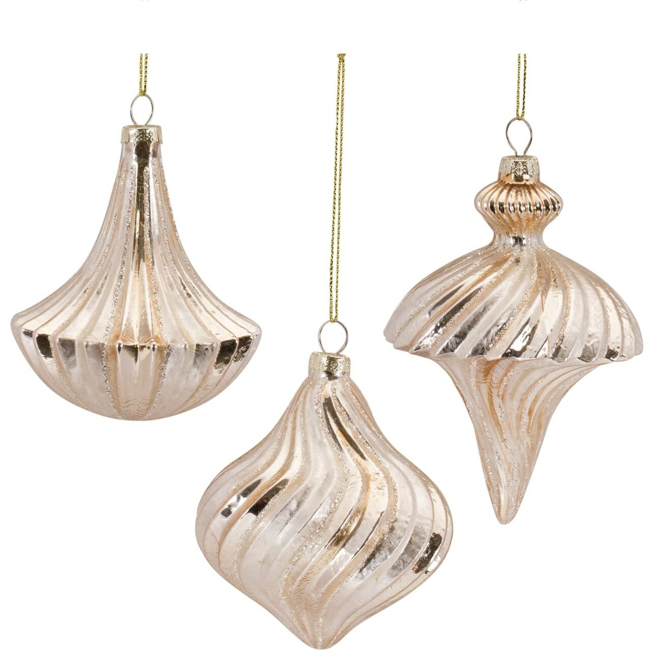 Melrose International Ribbed Swirl Glass Ornament (Set of 6)