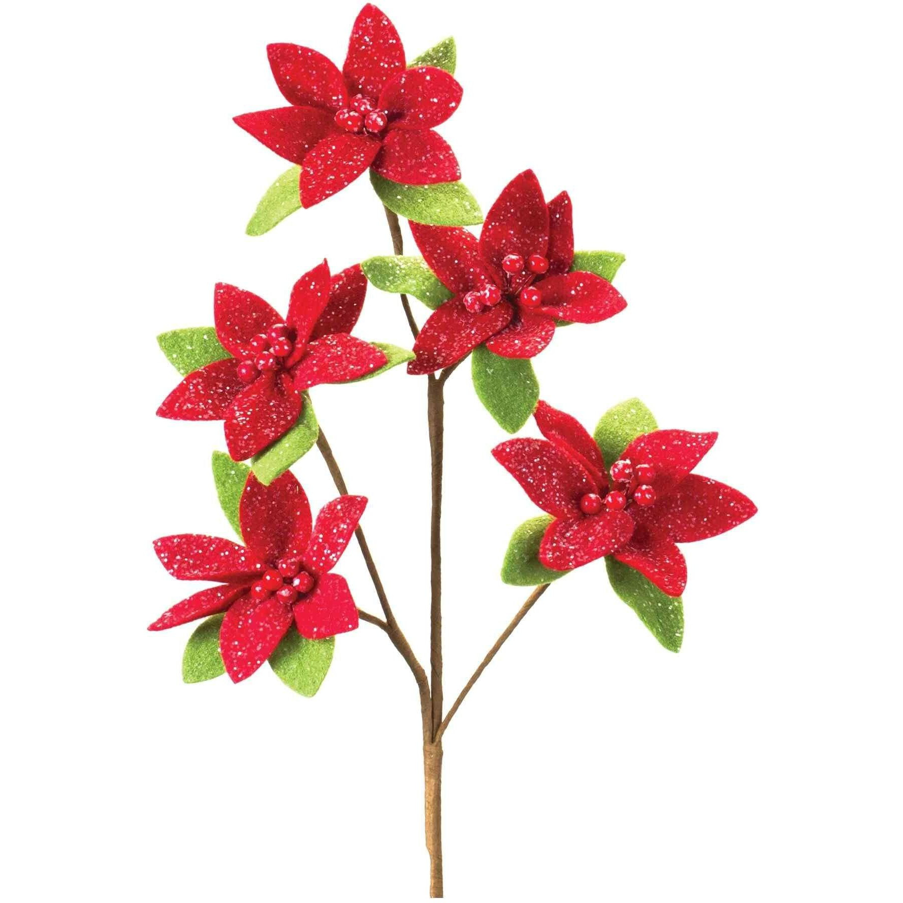 Melrose International Glittered Poinsettia Flower Spray (Set of 6)