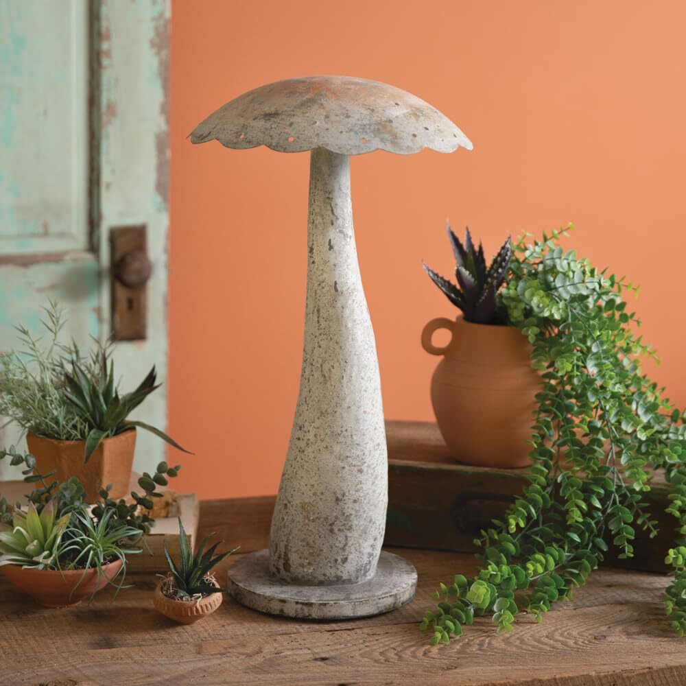 Colonial Tin Works Large Decorative Mushroom Sculpture, 22-inch Height, Tabletop Decoration, White, 440364