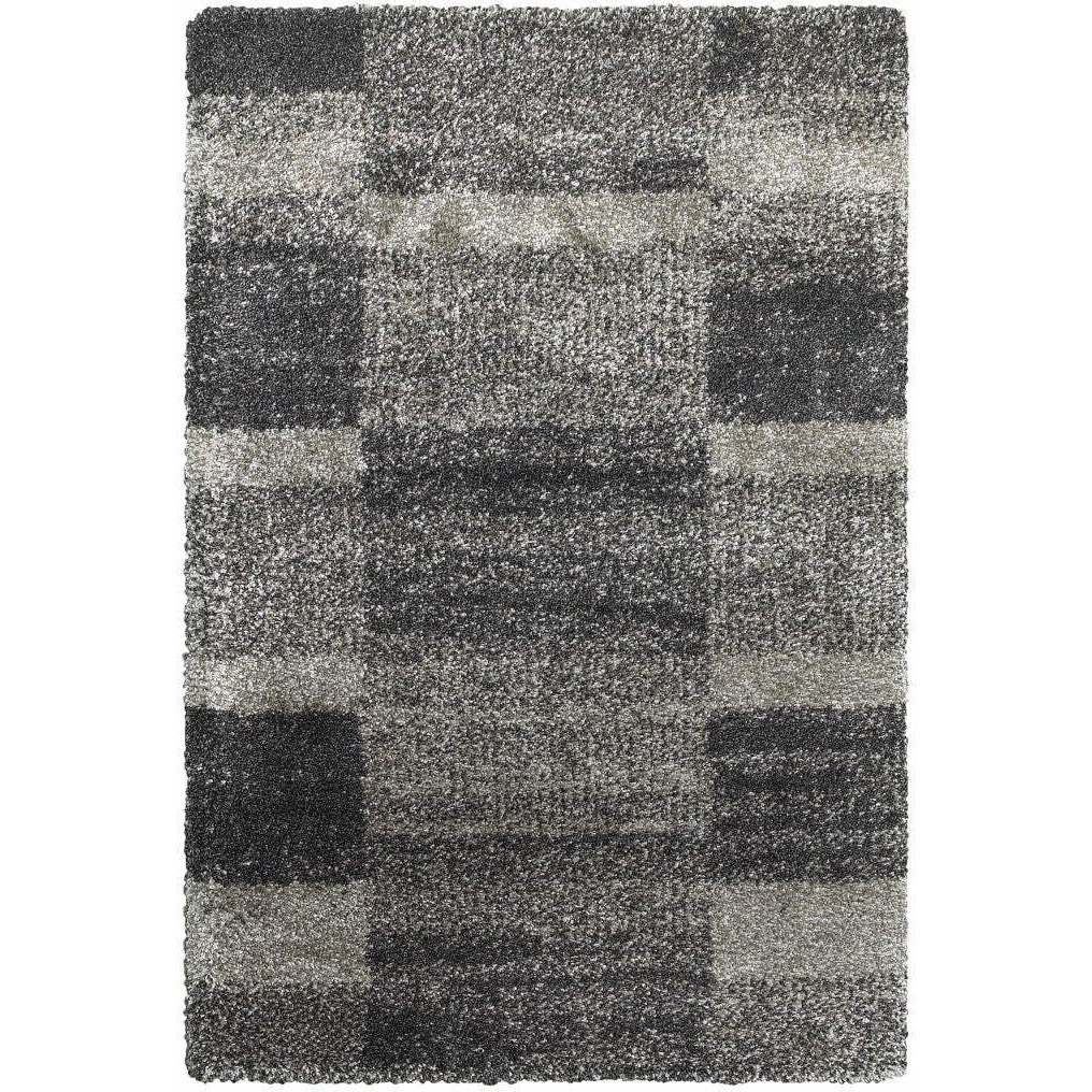 HomeRoots 507874 6 x 9 ft. Charcoal Silver & Gray Geometric Shag Power Loom Stain Resistant Rectangle Area Rug