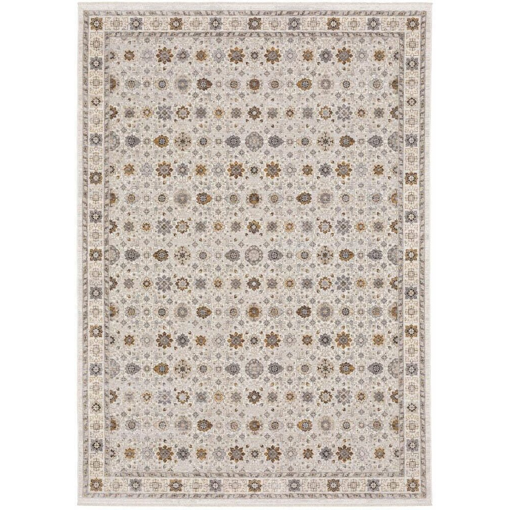 HomeRoots 509447 8 x 11 ft. Oriental Power Loom Stain Resistant Rectangle Area Rug with Fringe Ivory & Gold