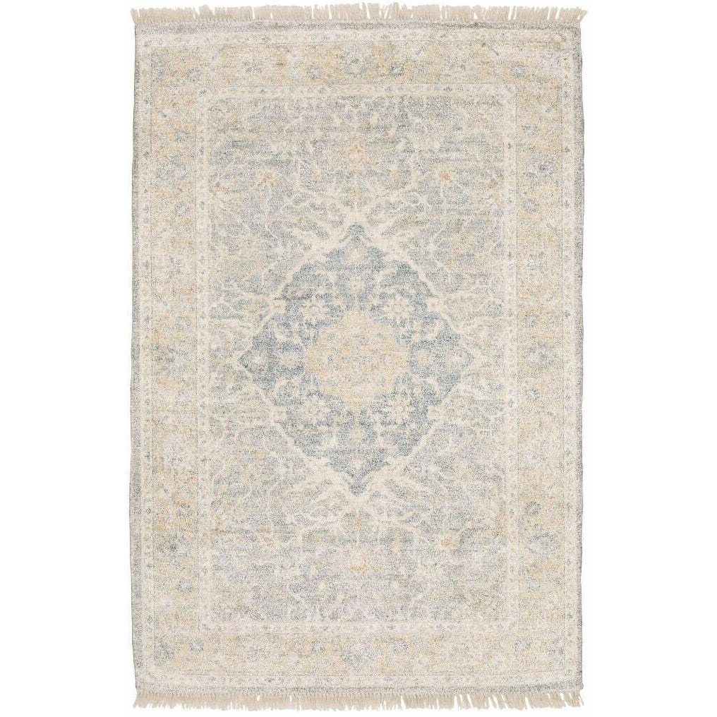 HomeRoots 509477 10 x 13 ft. Gray & Beige Oriental Hand Loomed Stain Resistant Rectangle Area Rug with Fringe