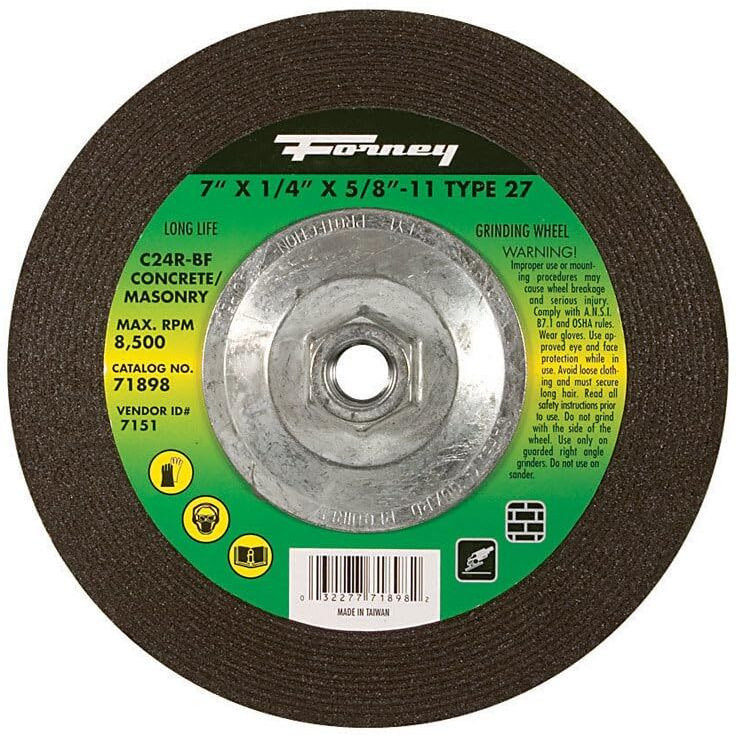 Forney 7 in. Dia. x 1/4 in. thick x 5/8 in. Silicon Carbide Masonry Grinding Wheel 8500 rpm 1 pc.