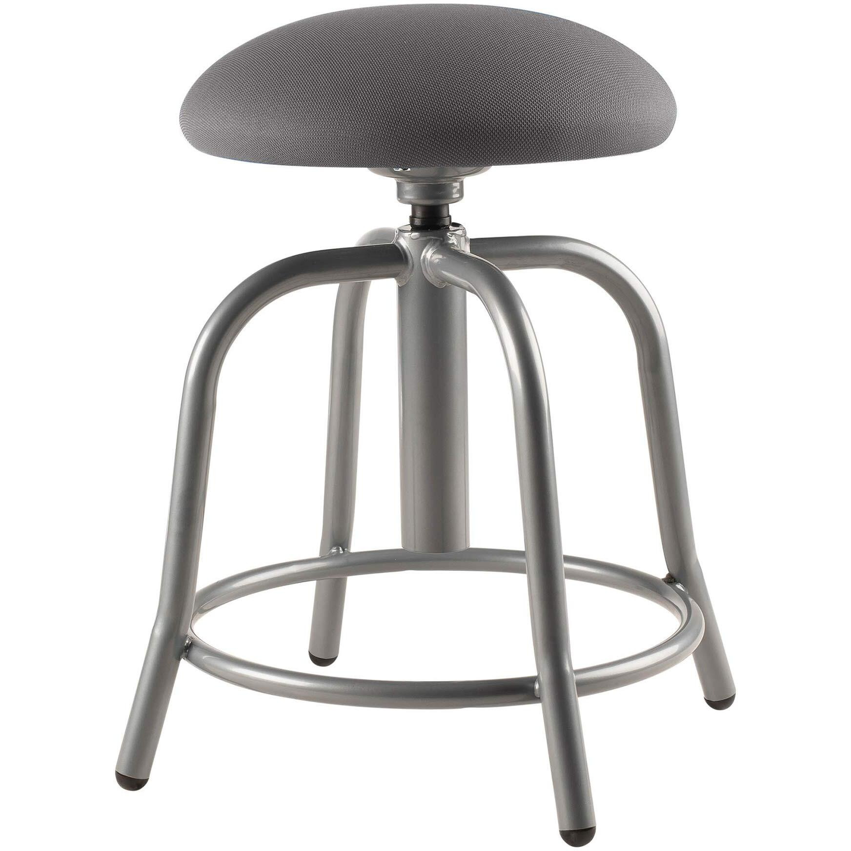 OKLAHOMA SOUND CORPORATION Height Adjustable Swivel Designer Stool with 3" Charcoal Fabric Padded Seat and Grey Frame - Perfect for Science Lab, Institutional or Educational Center