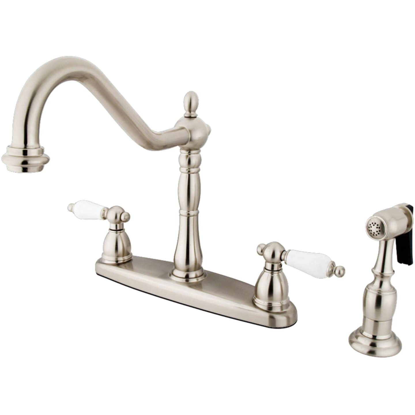 Kingston Brass KB1758PLBS Heritage 8-Inch Centerset Kitchen Faucet, Brushed Nickel