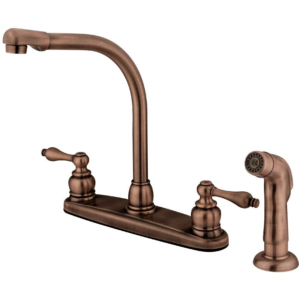 Kingston Brass KB716ALSP Victorian High Arch Kitchen Faucet with Sprayer, 7-Inch, Vintage Copper