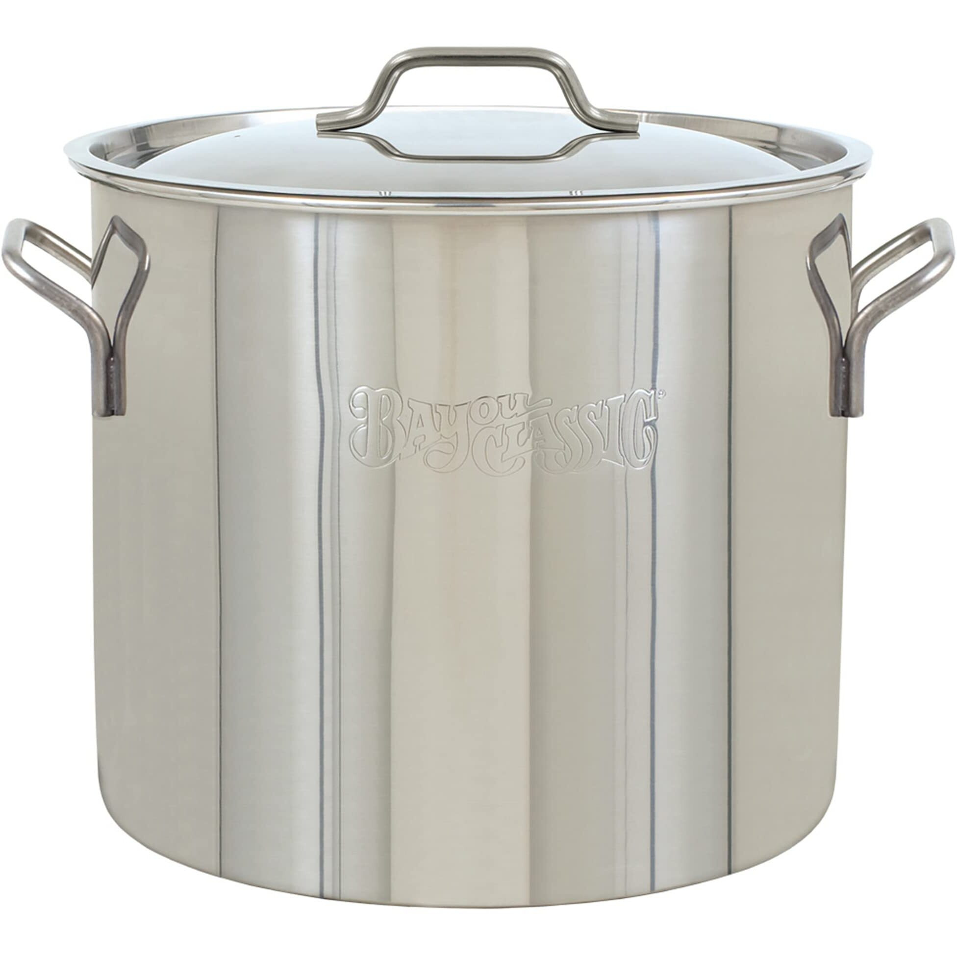 Bayou Classic 1440 40-qt Stainless Stockpot Features Heavy Duty Welded Handles for Secure Handling Domed Lid Perfect For Large Batch Cooking of Soups Stews Chili and Gumbo