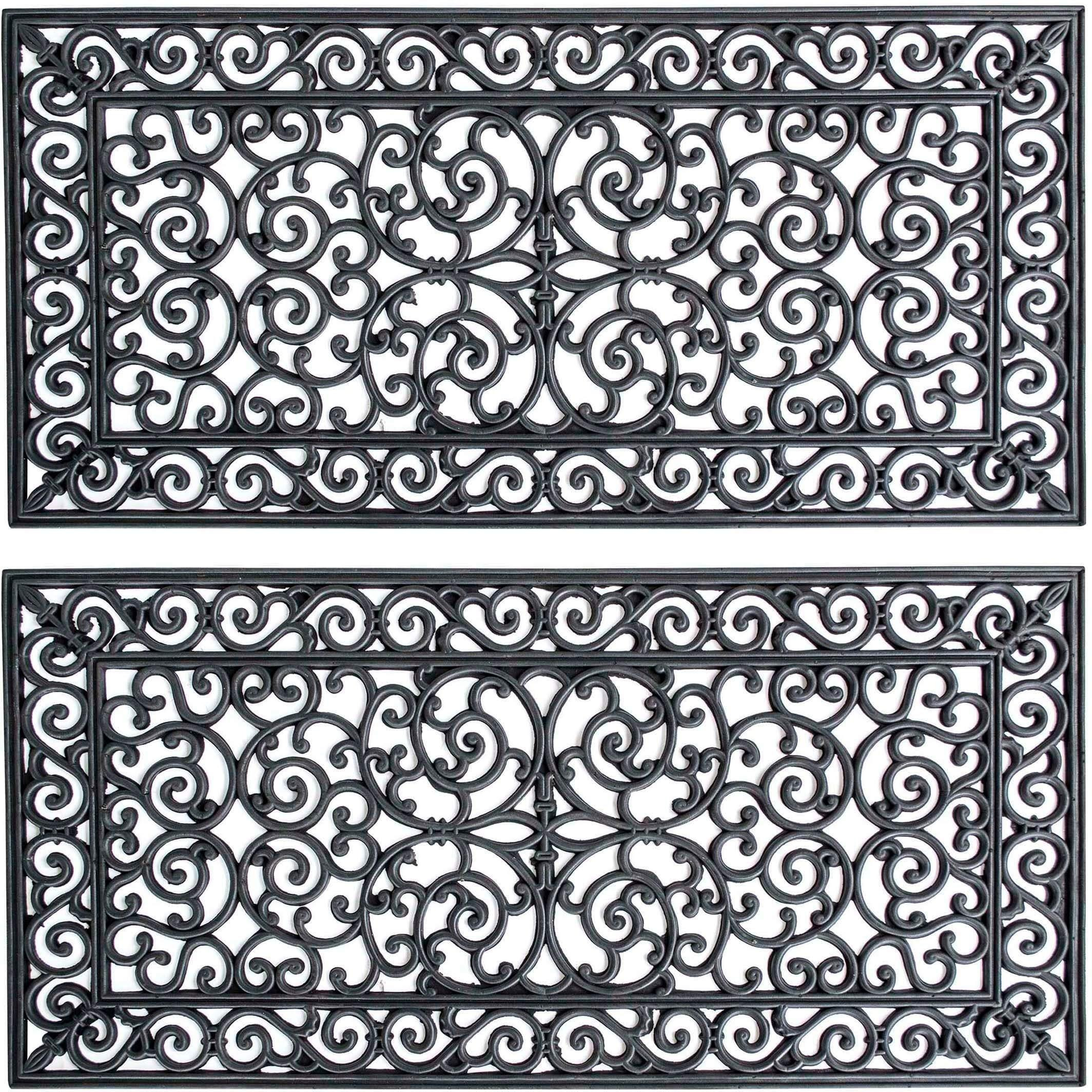 4 Ft X 2 Decorative Scrollwork Entryway Rubber Door Mat - Pack 47 23.5 0.38 Black Scroll Latex Free