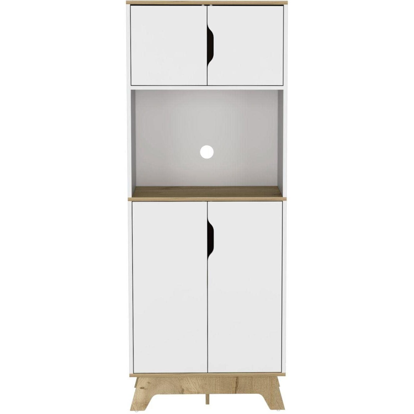 Dahoon Microwave Pantry Double Door Cabinet, Light Oak/White