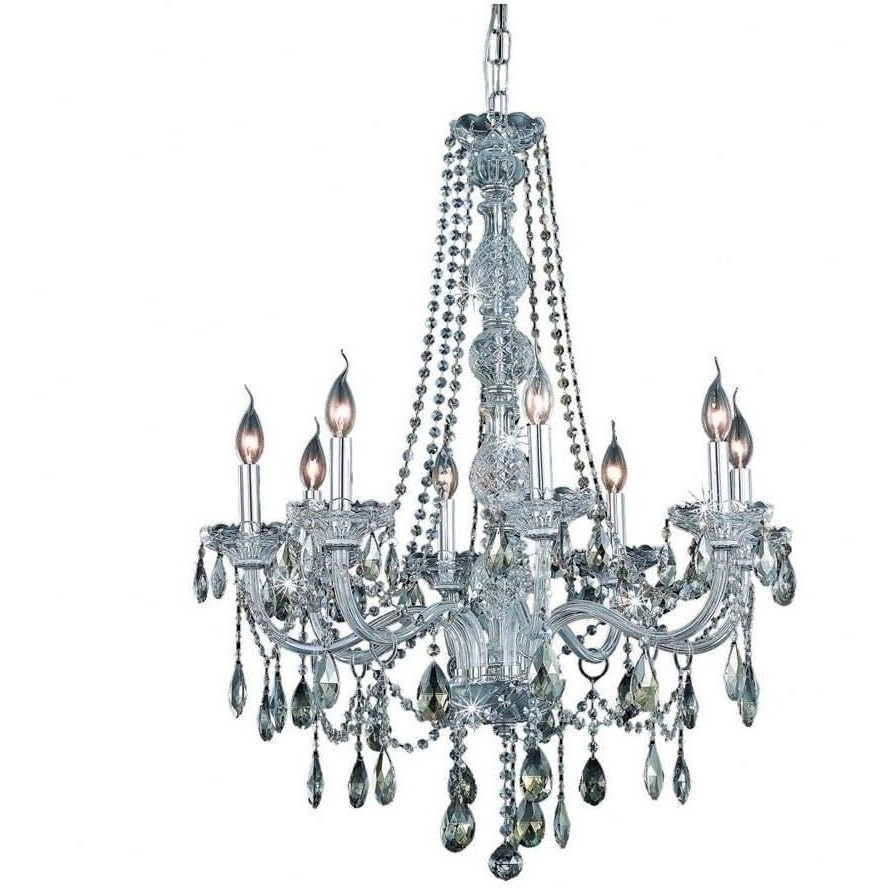 Elegant Lighting 7958D28C-GT/RC Royal Cut Smoky Golden Teak Crystal Verona 8-Light, Single-Tier Crystal Chandelier, 8.5" x 28" x 34", Finished in Chrome with Smoky Golden Teak Crystals