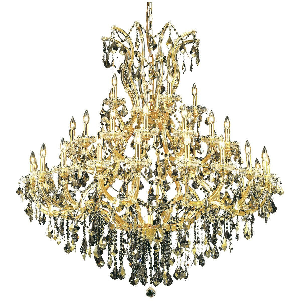 Elegant Lighting 2800G52G-GT/RC Royal Cut Smoky Golden Teak Crystal Maria Theresa 41-Light, Three-Tier Crystal Chandelier, Finished in Gold with Smoky Golden Teak Crystals