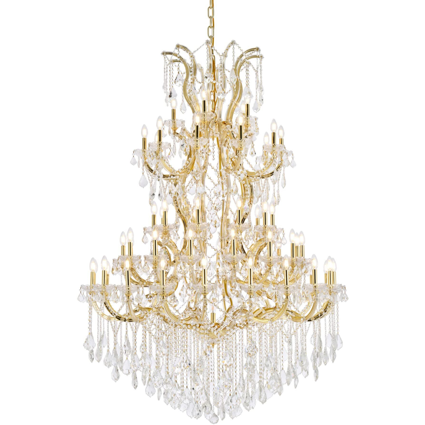 Elegant Lighting 2800G54G-GT/RC Royal Cut Smoky Golden Teak Crystal Maria Theresa 61-Light, Five-Tier Crystal Chandelier, Finished in Gold with Smoky Golden Teak Crystals