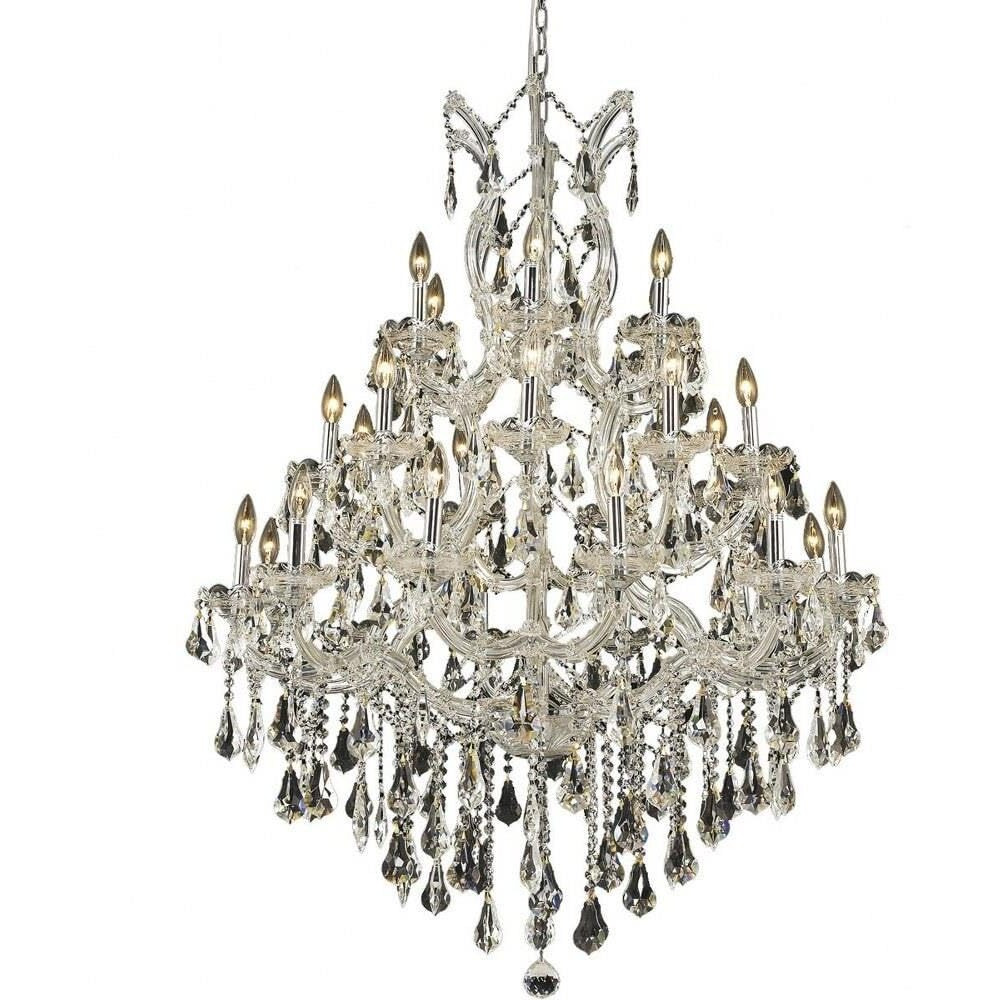 Elegant Lighting 2801D38C/RC Royal Cut Clear Crystal Maria Theresa 28-Light, Three-Tier Crystal Chandelier, Finished in Chrome with Clear Crystals, 38" x 52"