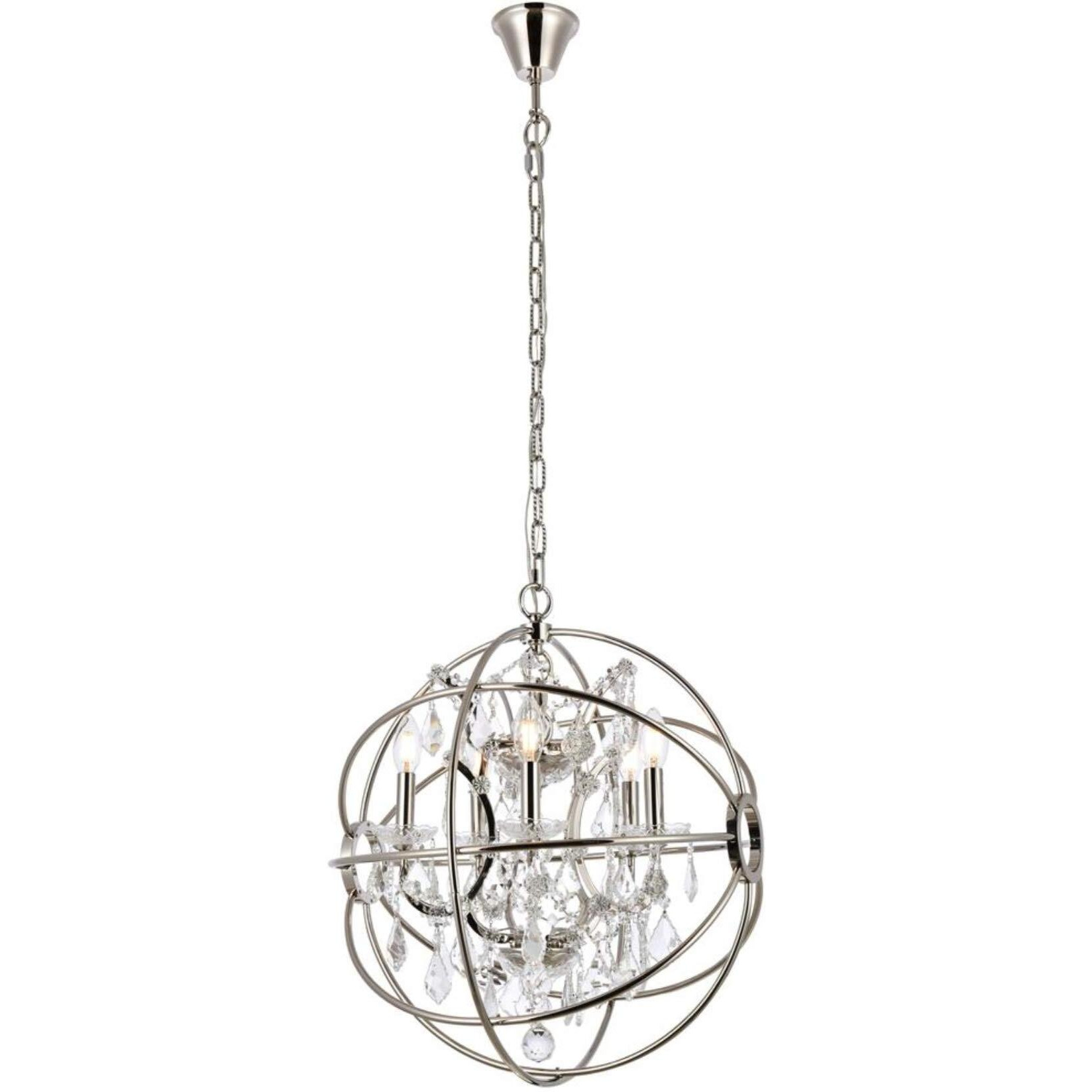 Elegant Lighting Geneva Collection 5-Light Pendant Lamp with Royal Cut Crystals, Polished Nickel Finish