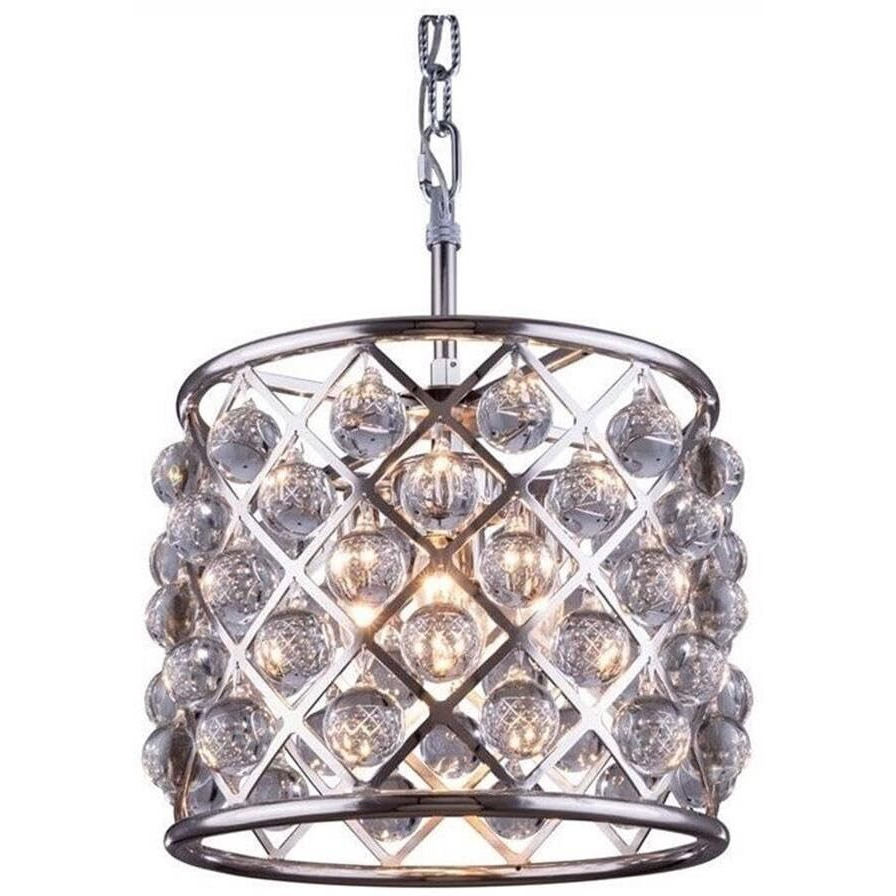 Elegant Lighting Madison Collection 3-Light Pendant Lamp with Royal Cut Crystals, Polished Nickel Finish