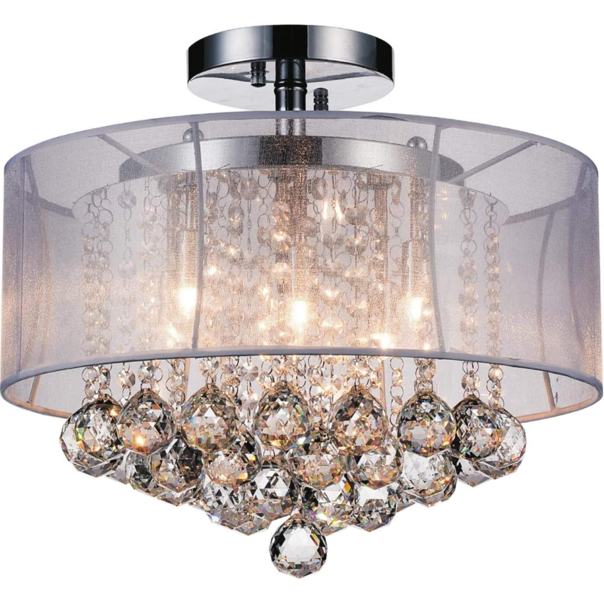 Crystal World 6 Light Chrome Drum Shade Flush Mount