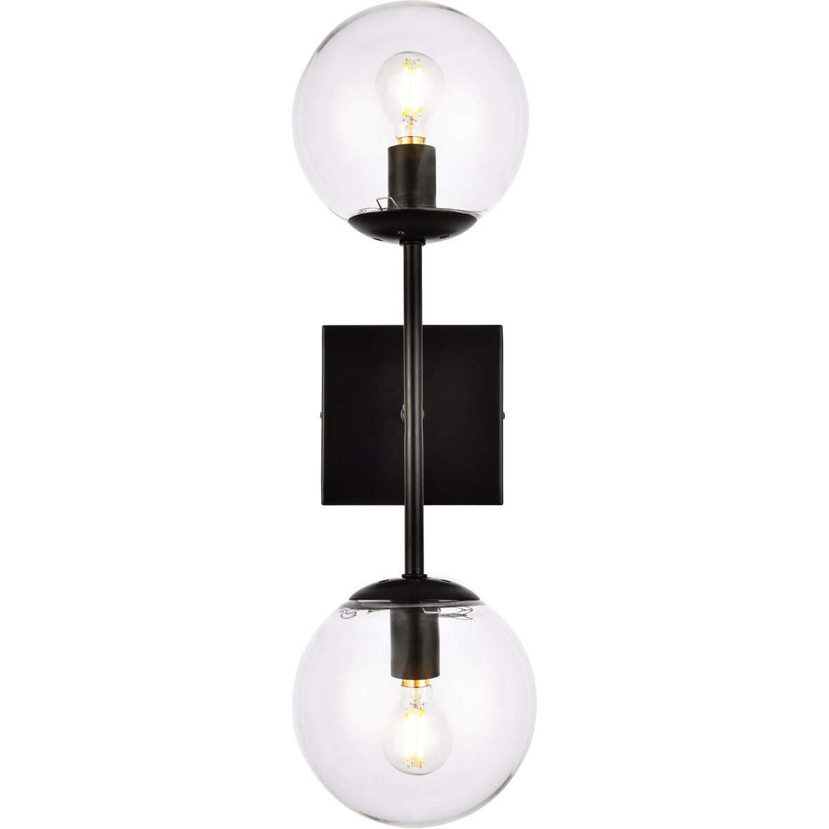 Living District Neri 2-Light Mid-Century Metal Wall Sconce in Black and Clear