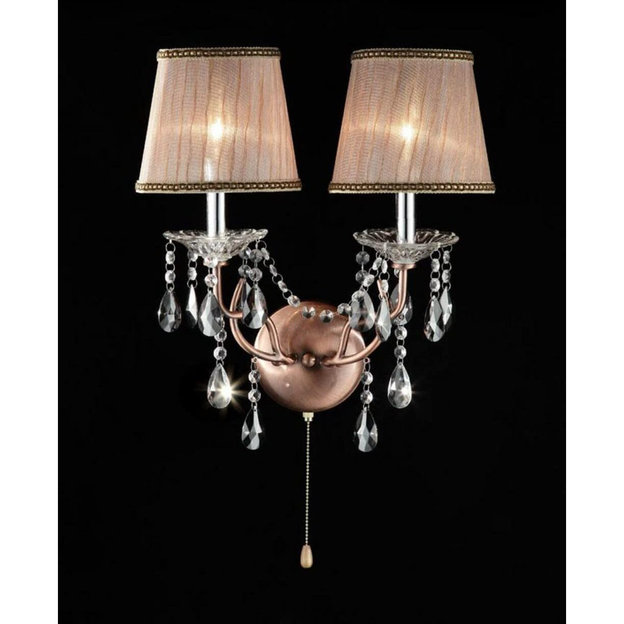 Silver and Pink Faux Crystal Dual Light Hanging Wall Sconce