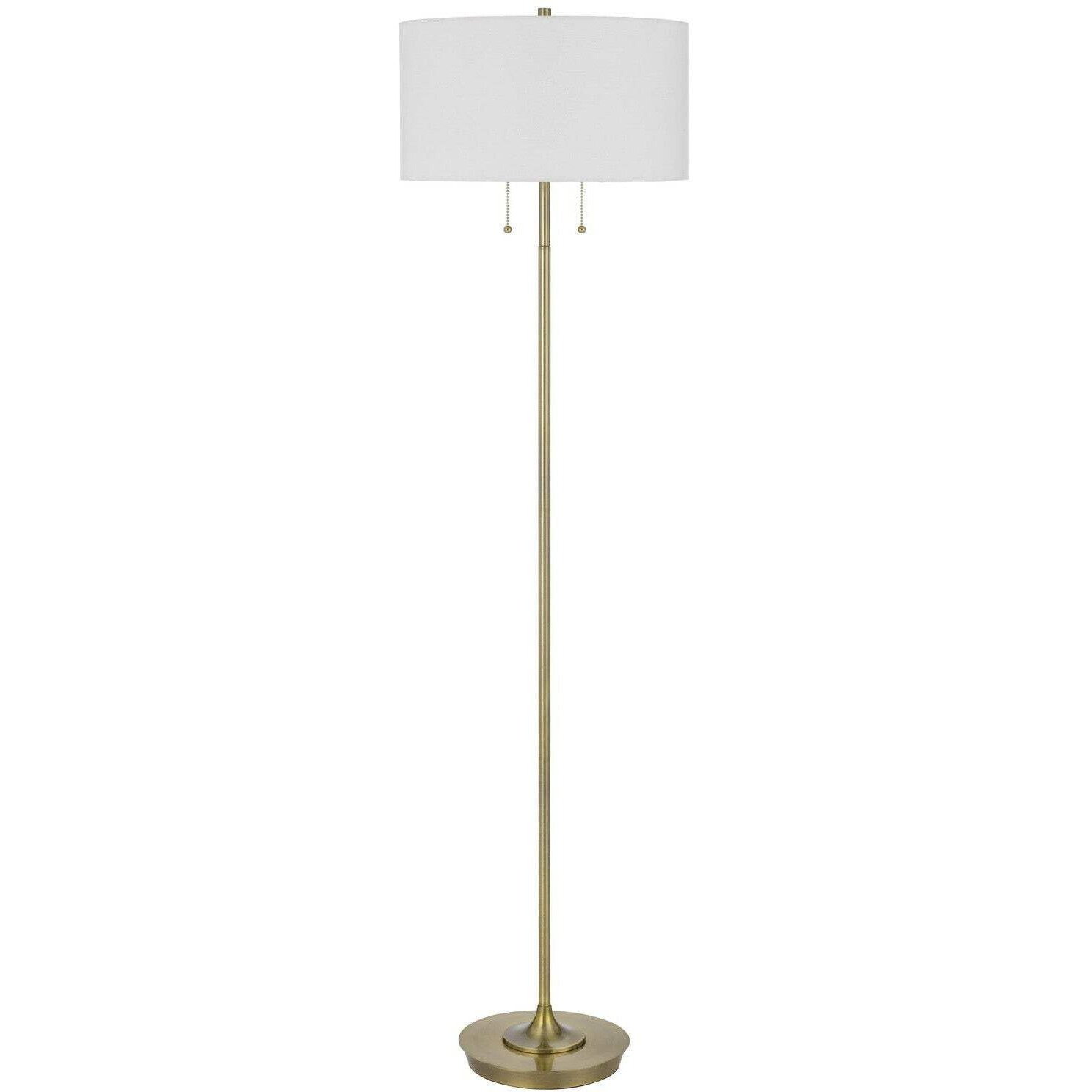 HomeRoots 526301 64 in. Brass Two Light Traditional Shaped Floor Lamp with White Rectangular Shade