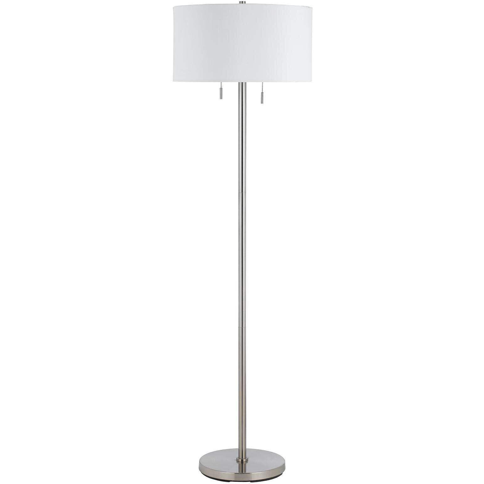 HomeRoots 526260 59 in. Nickel Two Light Traditional Shaped Floor Lamp with White Rectangle Shade