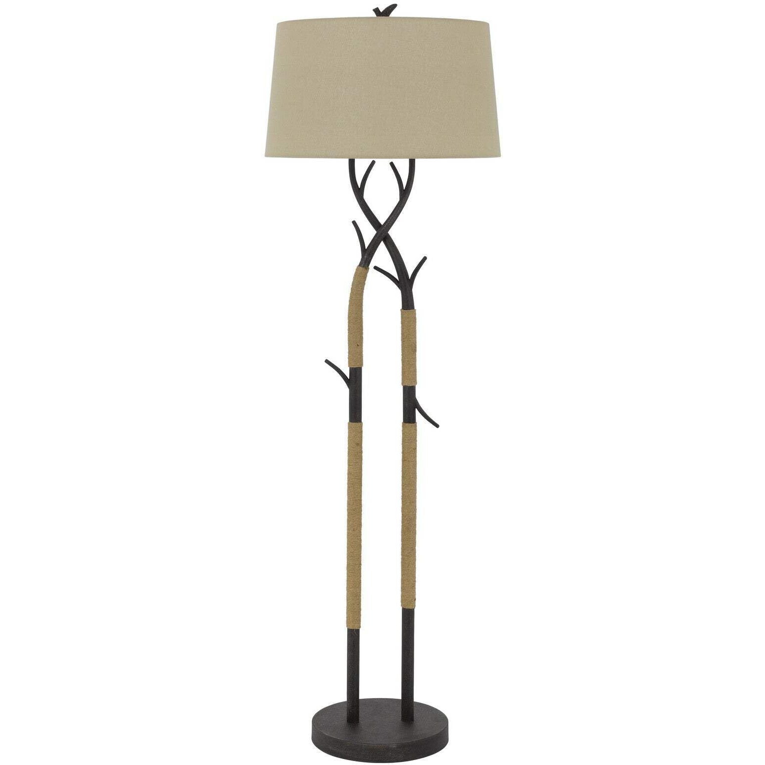 HomeRoots 526302 55 in. Traditional Shaped Floor Lamp with Tan Rectangular Shade Black