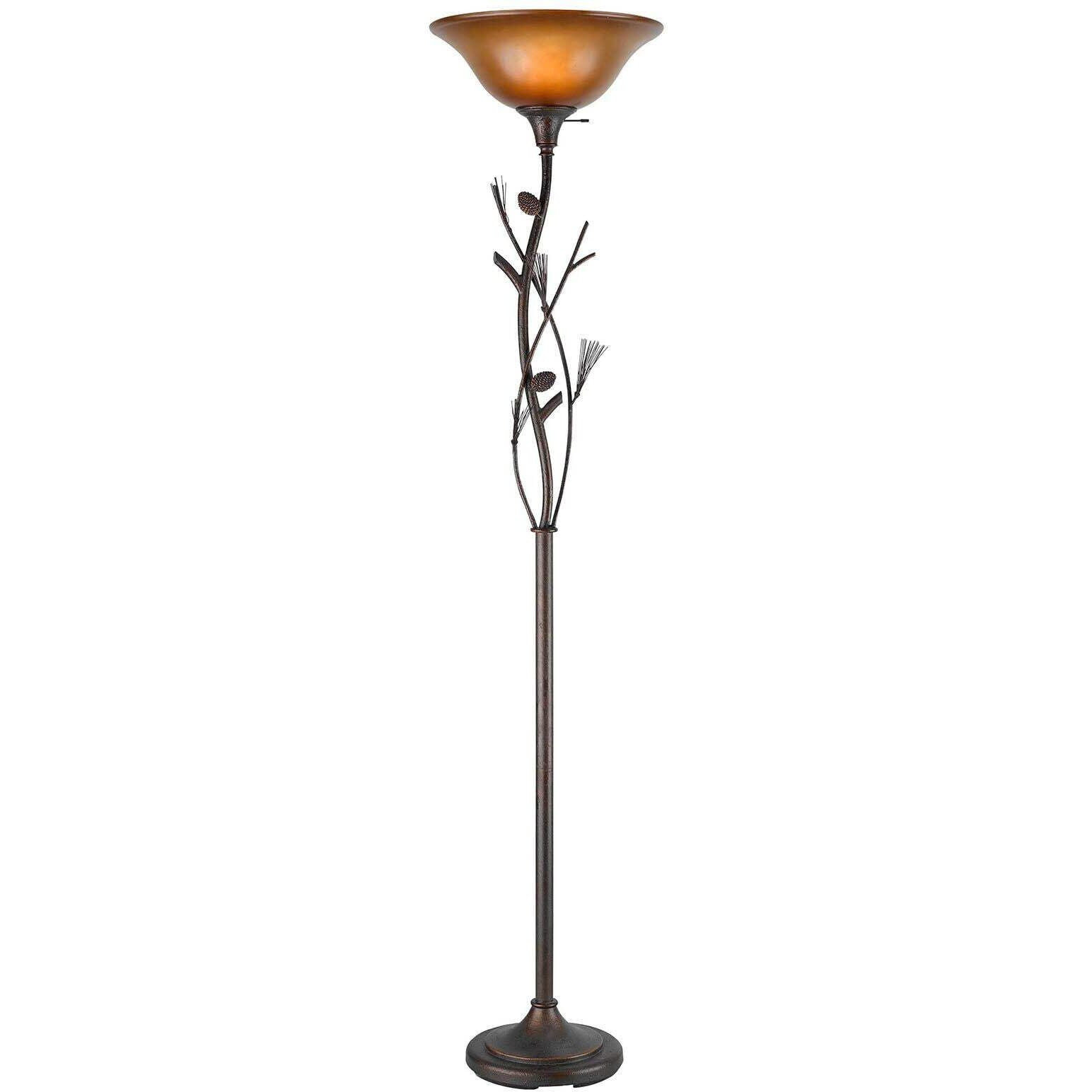 HomeRoots 526342 72 in. Rusted Torchiere Floor Lamp with Brown Frosted Glass Dome Shade