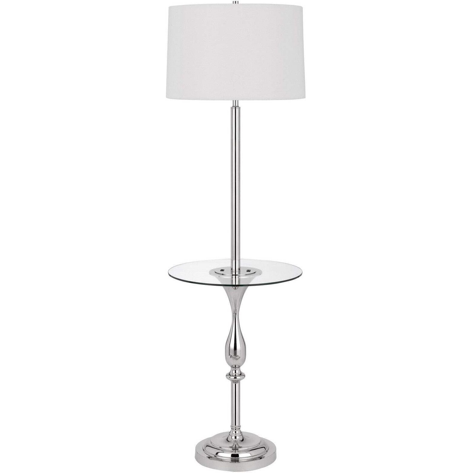 HomeRoots 526309 61 in. Tray Table Floor Lamp with White Transparent Glass Square Shade Chrome