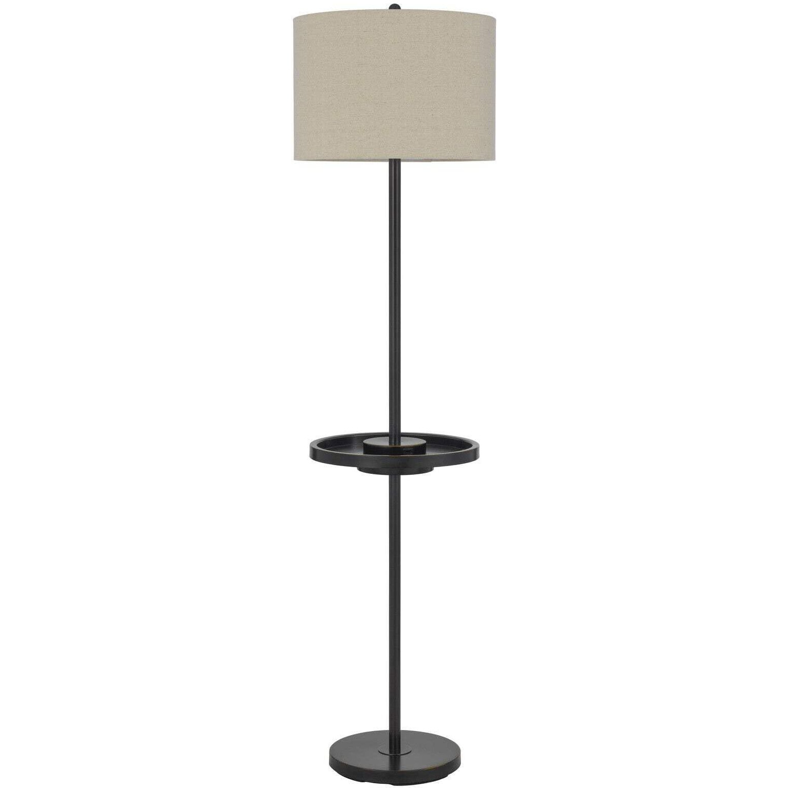 HomeRoots 526289 62 in. Bronze Tray Table Floor Lamp with Beige Drum Shade