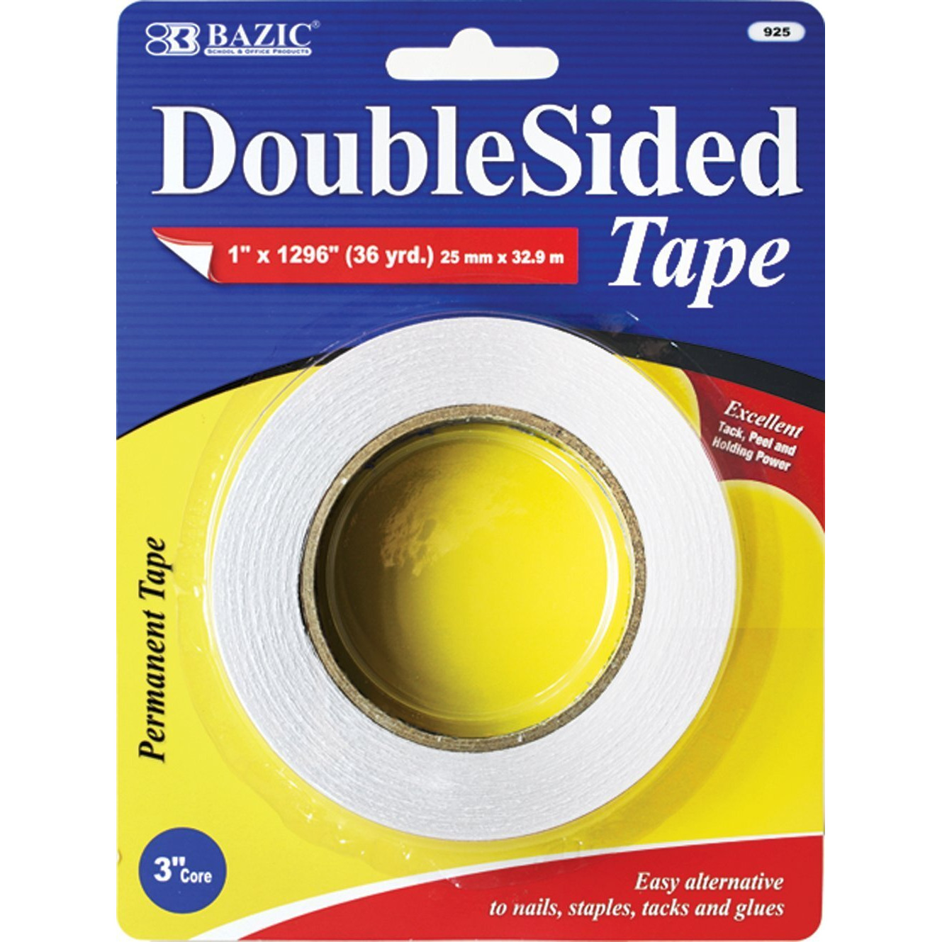 Bazic Double Sided Tape, 1 Inch x 36 Yards (1296 Inches) (Case of 72)