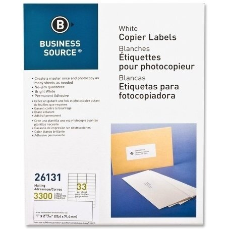 Business Source Mailing Labels, 1&quotx2-3/4", 3300/PK, White (Units per case 3)