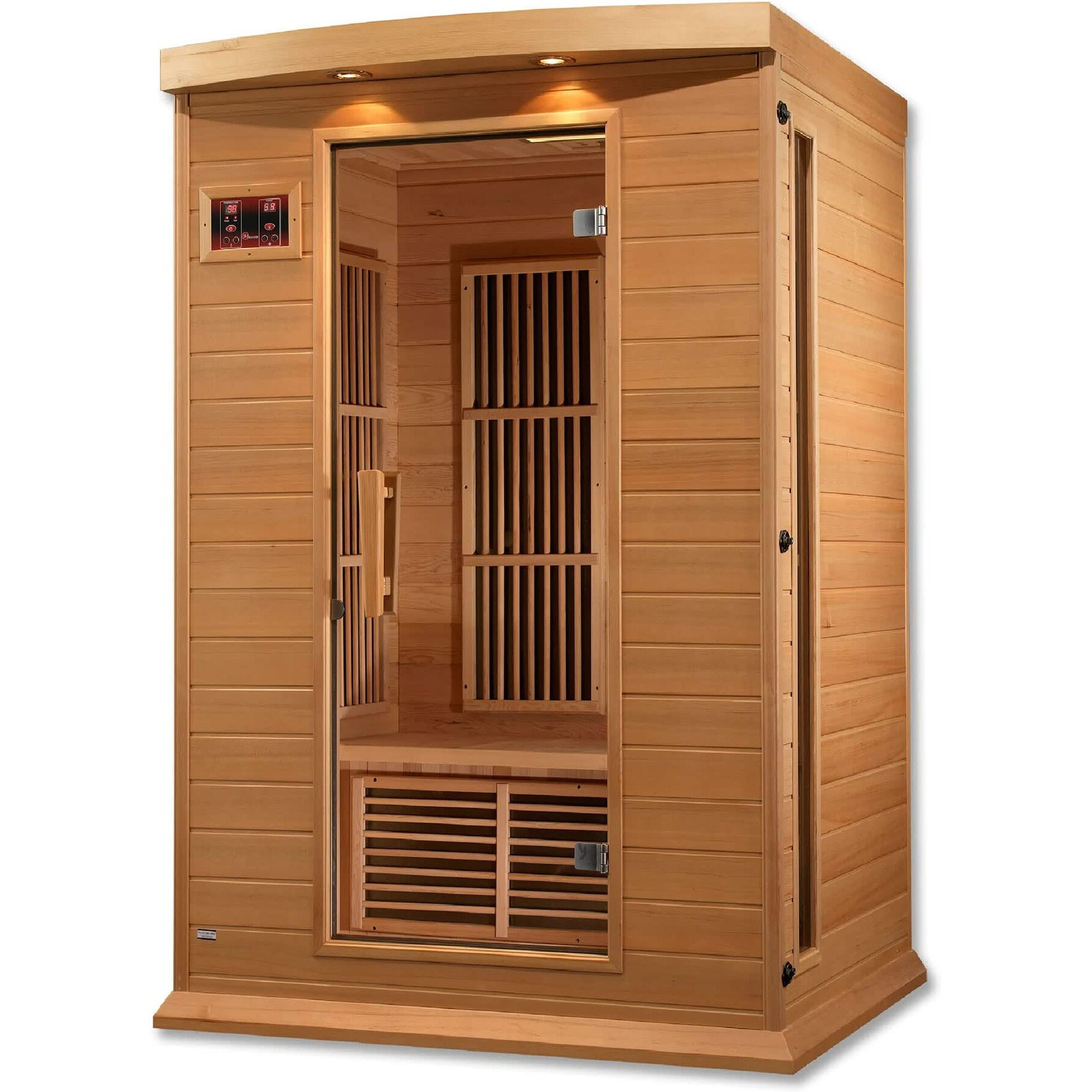 DYNAMIC SAUNAS Maxxus Toulouse 2 Person Low EMF Far Infrared 6 Panel Sauna, FM Radio, CD Player, Aux Port, and Built-in Speakers, Canadian Hemlock