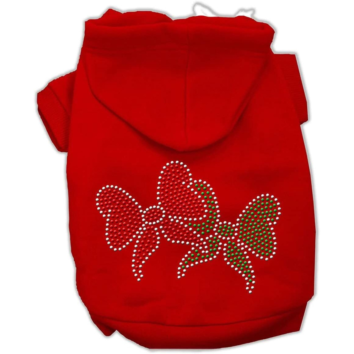 Christmas Pet Dog & Cat Hoodie Rhinestone, &quotChristmas Bows" Red LG (10-14 lbs.)