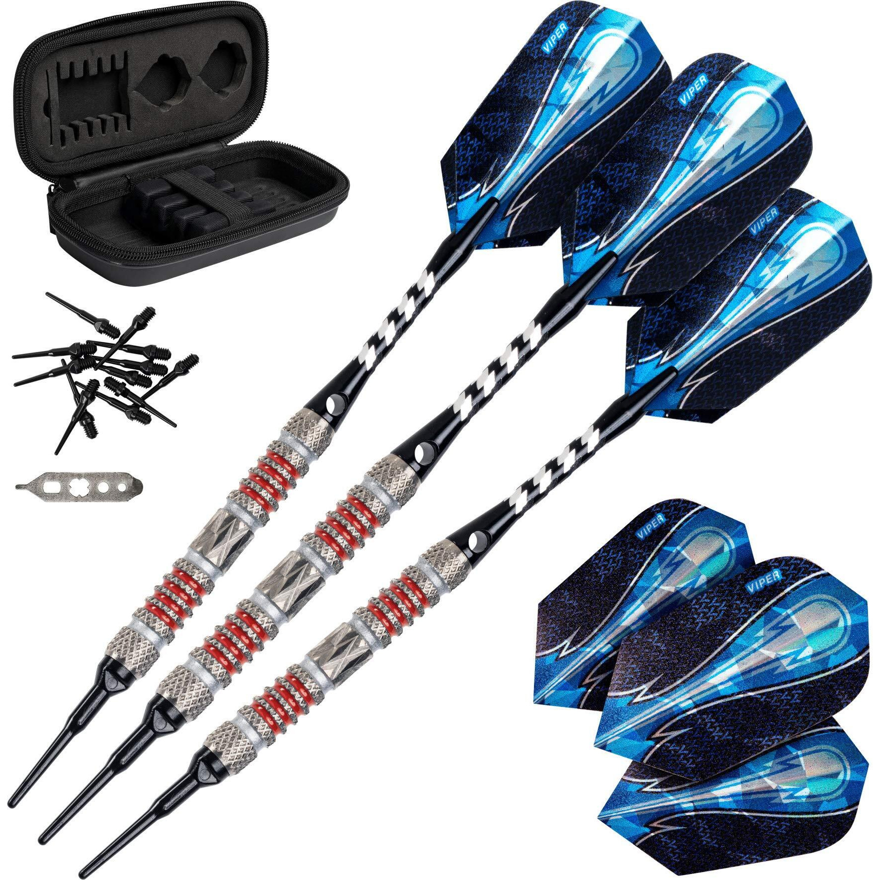 Viper Astro 80% Tungsten Soft Tip Darts with Storage/Travel Case, Red Rings, 18 Grams