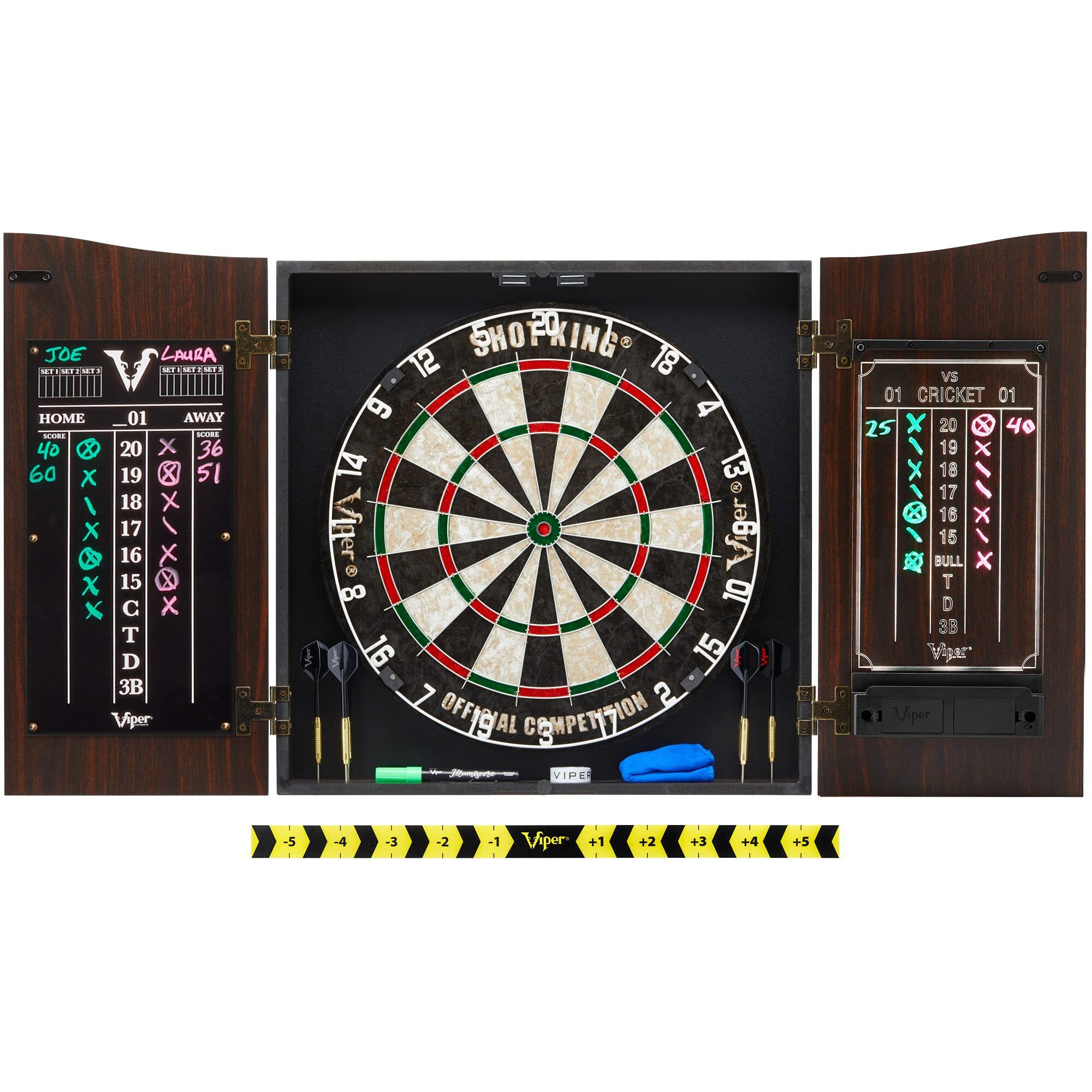 Viper by GLD Products Vault Deluxe Dartboard Cabinet with Shot King Sisal Dartboard and Illumiscore Scoreboard, Wood