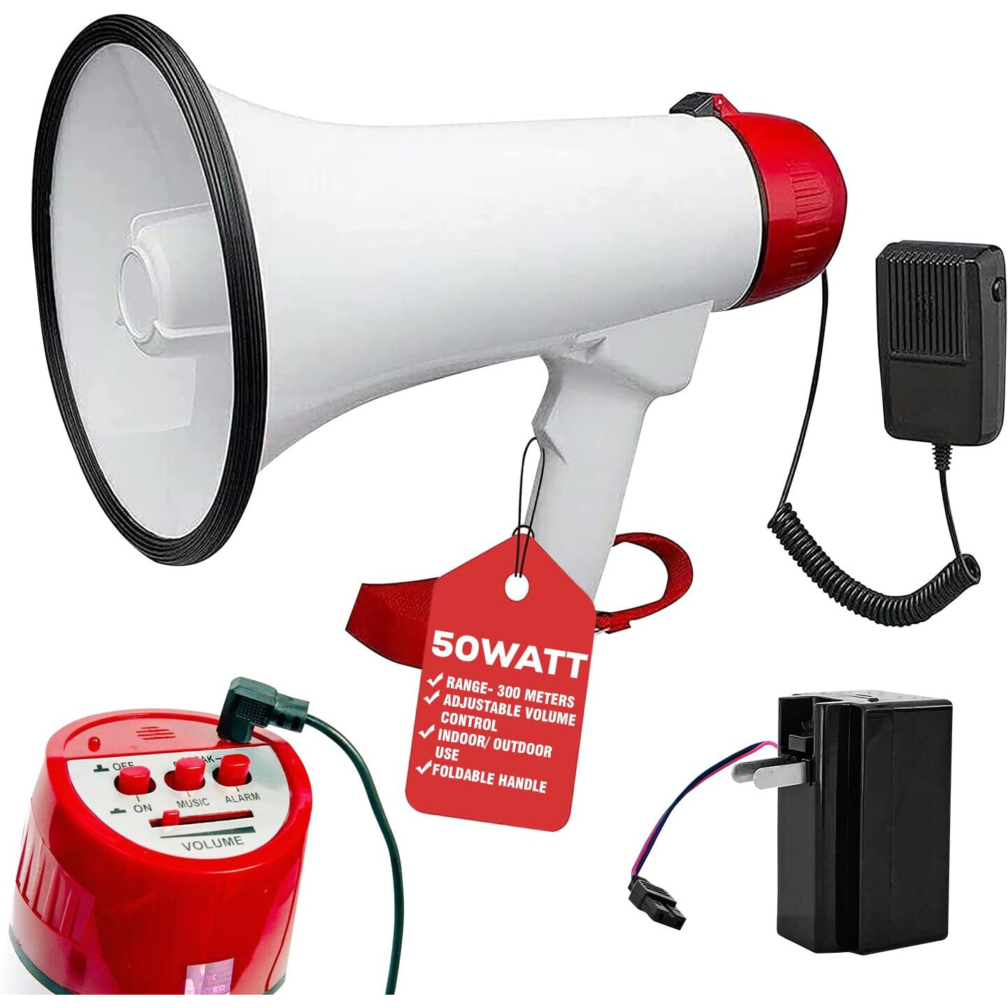 5 CORE Megaphone Bull Horn 40W Peak Loud Siren Noise Maker Rechargeable Professional Bullhorn PA Speaker System w Recording USB SD Card Adjustable Volume for Coaches Speeches Events Battery Included