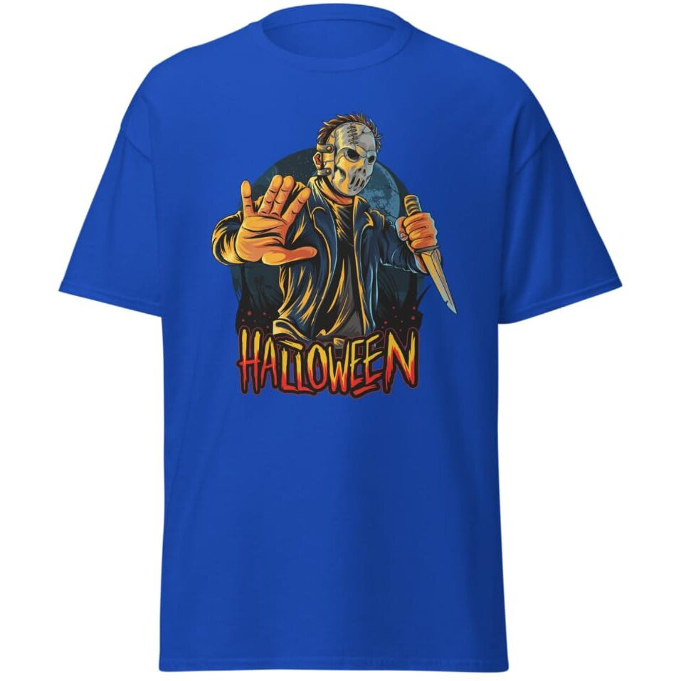 Halloween Jason With Dager Classic Fashion Blue T-Shirt Merchyprint  Size Medium(D0102Hgdn7U)