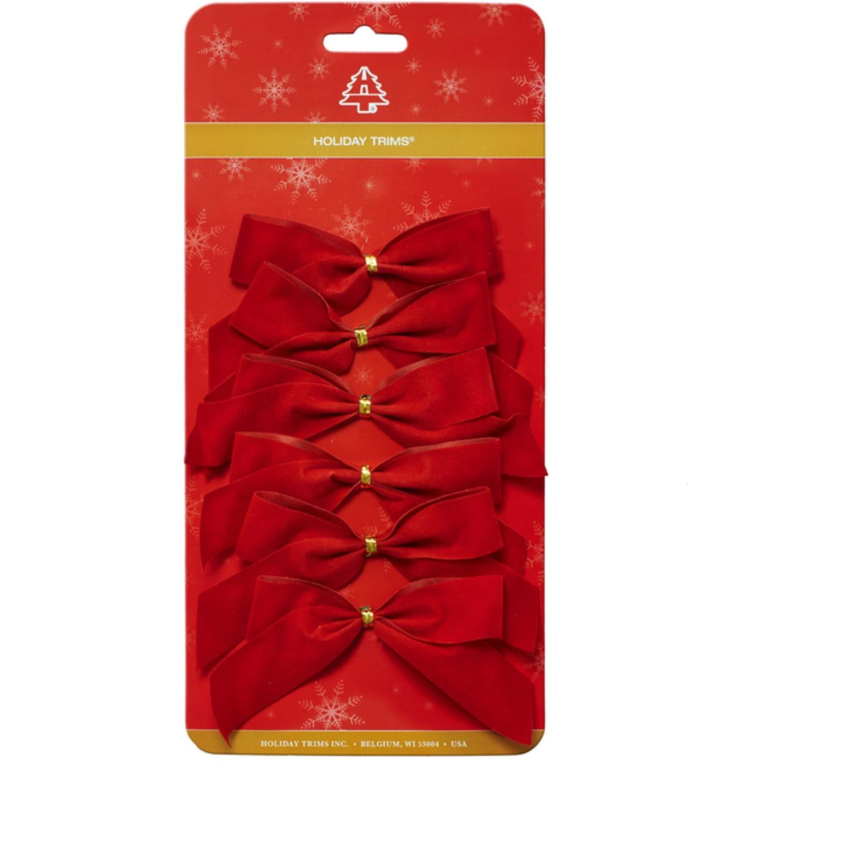 Holiday Trim  Red 7920 6-Pack 2-Loop Velvet Bow For Decoration  Size