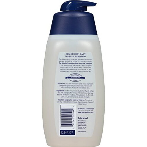 Aquaphor Baby Wash And Shampoo - Mild  Tear-Free 2-In-1 Solution For Baby   S Sensitive Skin - 16.9 Fl. Oz. Pump