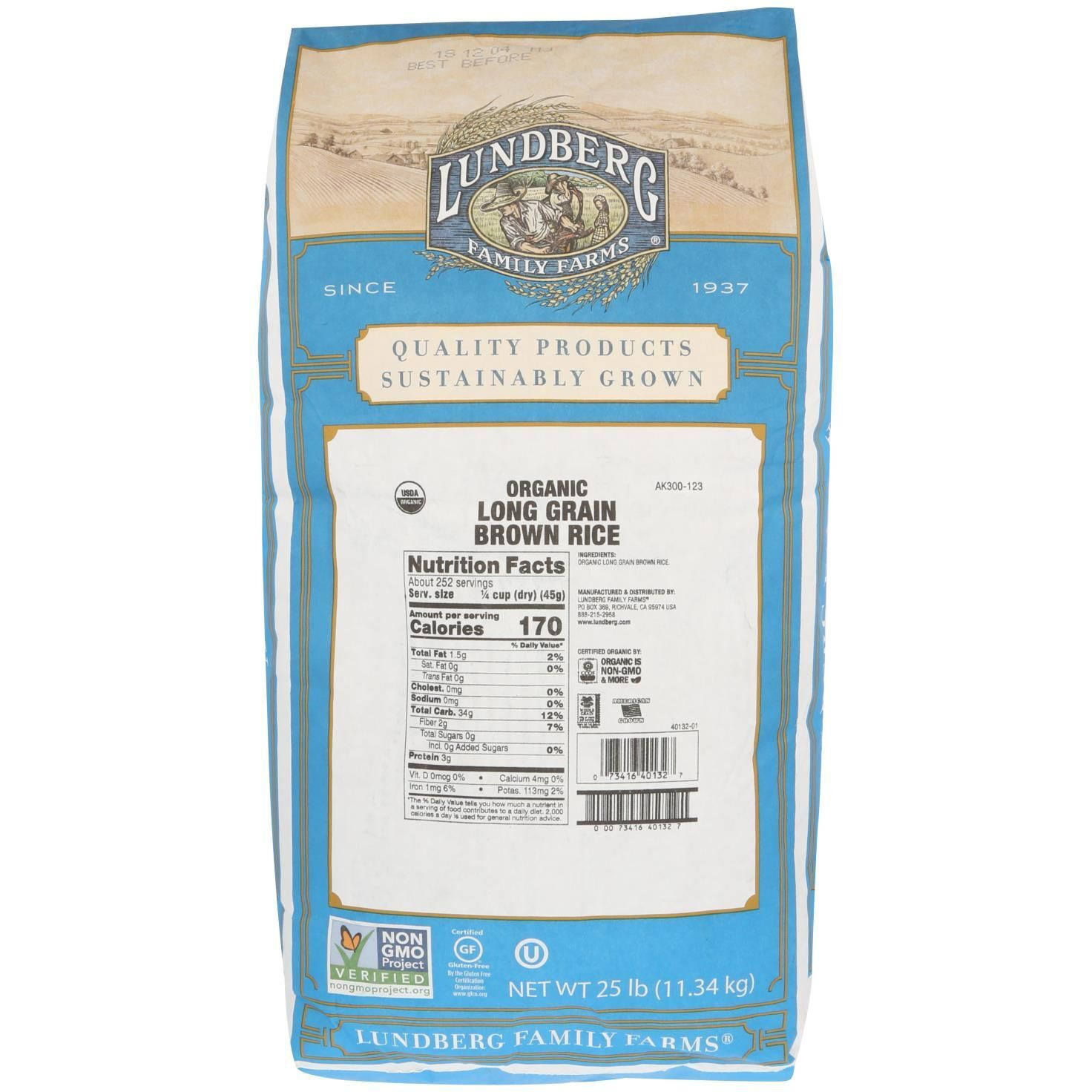 Lundberg Family Farms Organic Long Grain Brown Rice - Case Of 25 Lbs(D0102H5Wum6)