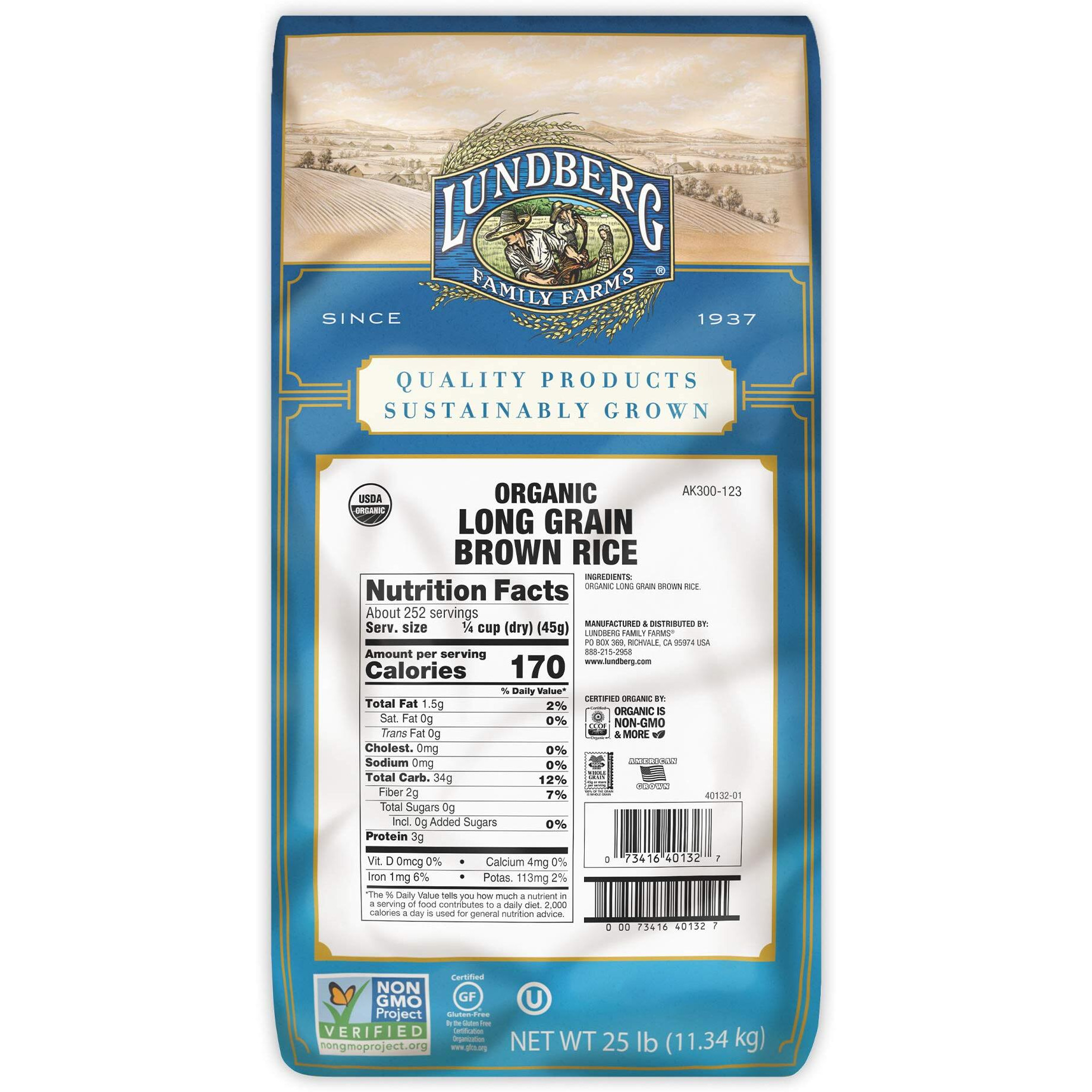 Lundberg Family Farms Organic Long Grain Brown Rice - Case Of 25 Lbs(D0102H5Wum6)