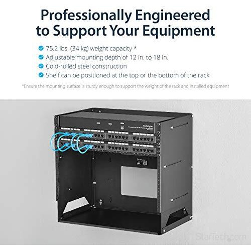 Startech.Com 2-Post 8U Open Frame Wall Mount Network Rack With Built-In Shelf  Wall Mount Data Rack With Adjustable Depth For Av / Computer / It Equipment  Taa Compliant Server Rack (Wallshelf8U)