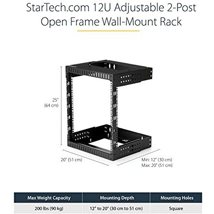 Startech.Com 12U 19"" Wall Mount Network Rack - Adjustable Depth 12-20"" 2 Post Open Frame Server Room Rack For Av/Data/ It Communication/Computer Equipment/Switch W/Cage Nuts & Screws (Rk12Walloa)